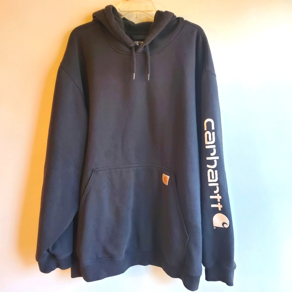CARTHARTT MEN'S HODDIE LOGO LONG SLEEVE SWEATSHIRTS BLACK DRAWSTRING HOOD SZ.3XL